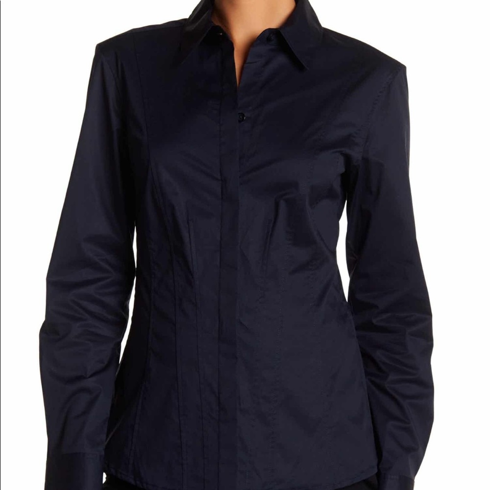DKNY Classic Long Sleeve Collared Navy Shirt